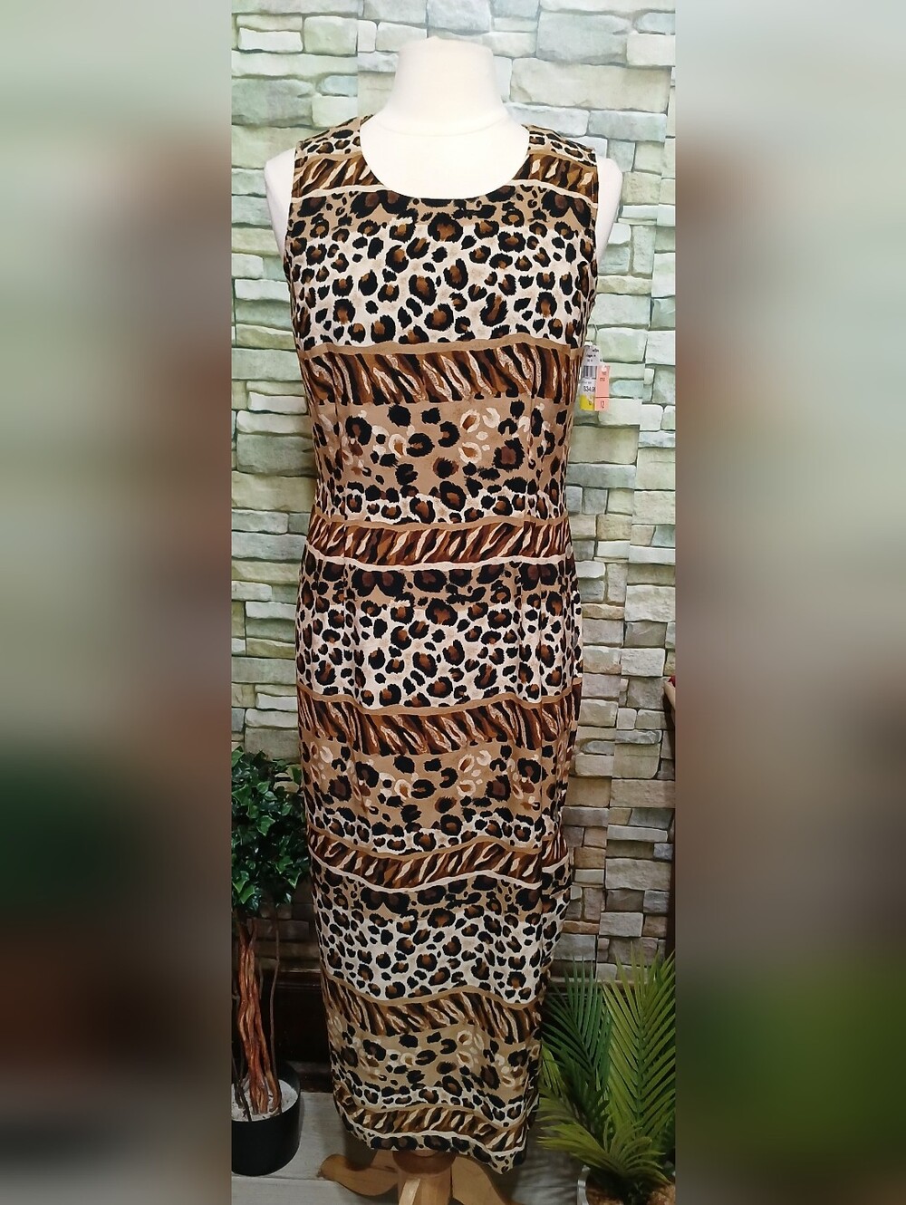 Miss Dorby Sleeveless Leopard Print Maxi Dress Brown Size 12